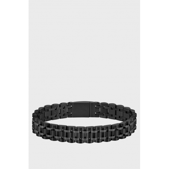 BOSS Armband van zwart staal met magnetische logosluiting - 56255