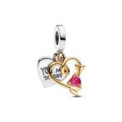 Pandora Engravable heart and arrow sterling silver and 14k gold-plated double red cubic zirconia bedel 763622C01 - 56296