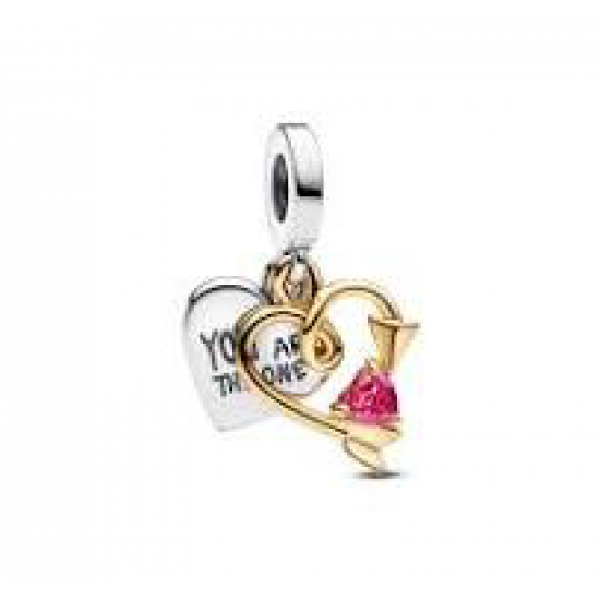 Pandora Engravable heart and arrow sterling silver and 14k gold-plated double red cubic zirconia bedel 763622C01 - 56296