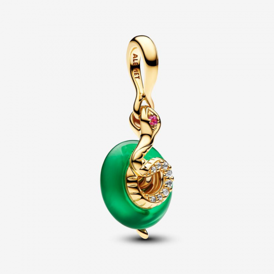 Pandora Snake 14k gold-plated dangle with red, clear cubic zirconia and green Murano glass 763617C01 - 56303