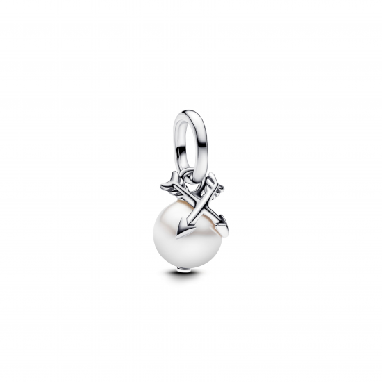 Pandora Crossing arrows sterling silver mini dangle with white lacquered artificial pearl 793687c01 - 56306