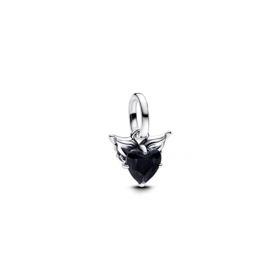 Pandora Winged heart sterling silver mini dangle with black crystal 793626c01 - 56307