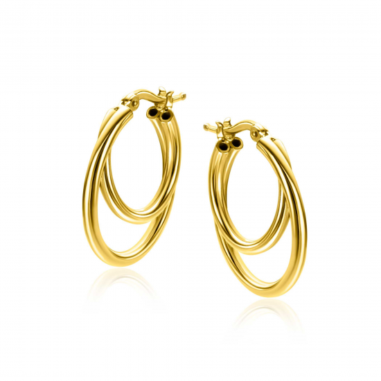 23mm ZINZI gold plated zilveren oorringen met een dubbele oorring in het midden. Een trendy multi-look uitstraling ZIO2483G - 56365