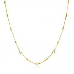 ZINZI gold plated zilveren schakelketting met trio-bolletjes en drie hartvormige witte zirkonia's 40-45cm ZIC2679 - 56377