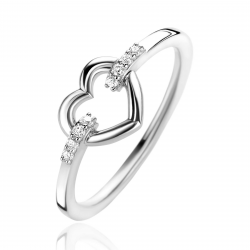 ZINZI zilveren ring open hart, bezet met witte zirconia's mat 17.25 - 56517