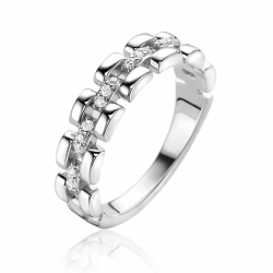 ZINZI zilveren ring met rolex-style schakels en de middenbaan bezet met witte zirconia's maat 17.75 - 56521