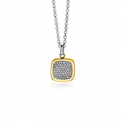 ZINZI gold plated zilveren vierkante hanger 18mm witte zirconia's ZIH1070Y - 56563