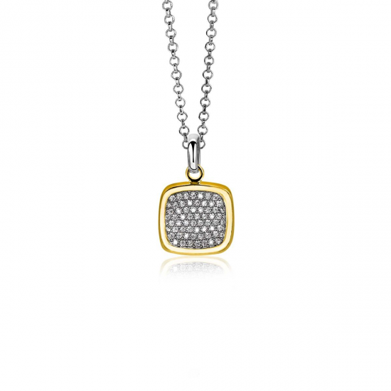 ZINZI gold plated zilveren vierkante hanger 18mm witte zirconia's ZIH1070Y - 56563