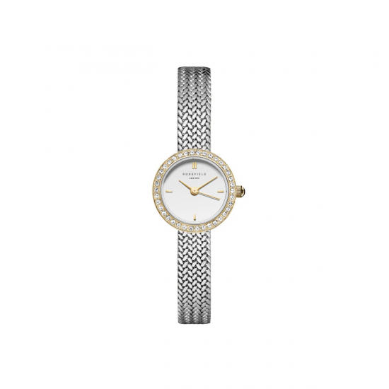 Rosefield  Mini Small Edit White Dial Crystal  Duotone Woven Mesh Strap MWSMG-M06 - 56618