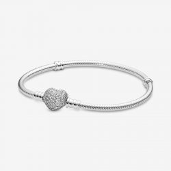 Pandora Moments Sprankelende Snake Chain Armband met Hartsluiting maat 19 - 56625