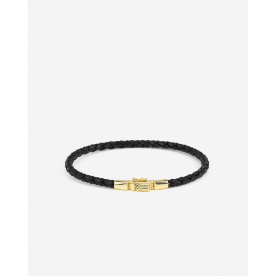 Buddha to Buddha George Mini Leren Armband Zwart Verguld Zilver - 56781