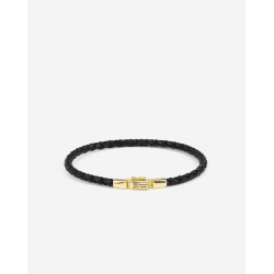 Buddha to Buddha George Mini Leren Armband Zwart Verguld Zilver J016BL-GV-C+ - 56785