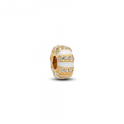 Pandora Clip van 14 karaat verguld met heldere zirkonia, glanzend wit emaille en siliconen grip 763785C01 - 56807