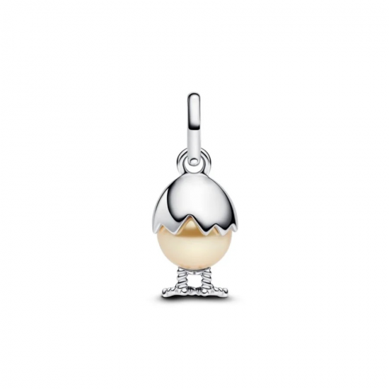 Pandora Paasei sterling zilveren hanger met gouden gelakte kunstmatige parel bedel 793748C01 - 56812