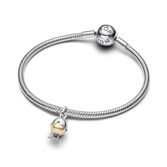 Pandora Paasei sterling zilveren hanger met gouden gelakte kunstmatige parel bedel 793748C01 - 56812