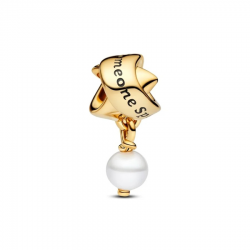 Pandora Iemand speciaal 14k vergulde hanger met witte behandelde zoetwaterparel en zwart emaille bedel 763784C01 - 56841
