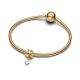 Pandora Iemand speciaal 14k vergulde hanger met witte behandelde zoetwaterparel en zwart emaille bedel 763784C01 - 56841
