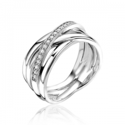 ZINZI zilveren brede cross-over ring met zirkonia ZIR1790 Maat 18,5 - 56956
