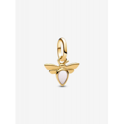 Pandora Mini hanger met witte bij Goud Metaal bedel 763826C01 - 57085