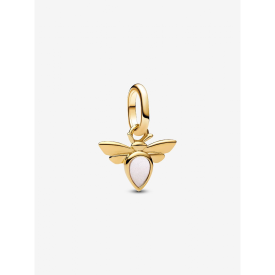 Pandora Mini hanger met witte bij Goud Metaal bedel 763826C01 - 57085