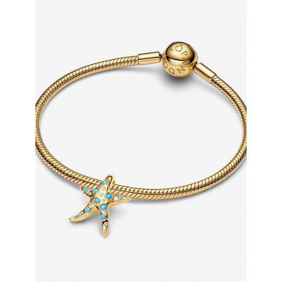 Pandora Sprankelende blauwe zeester hanger 14k vergulding bedel 763818C01 - 57086