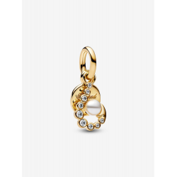 Pandora Hook 14k goldplated double dangle with white lacquered  artificial pearl and clear cubic  zirconia bedel 763891C01 - 57095