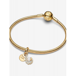 Pandora Hook 14k goldplated double dangle with white lacquered  artificial pearl and clear cubic  zirconia bedel 763891C01 - 57095