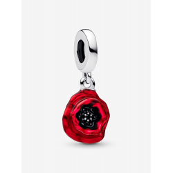 Pandora  Flower sterling silver dangle  with black crystal and red  enamel bedel 763915C01 - 57099
