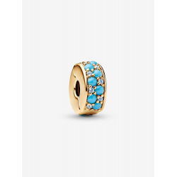 Pandora 14k goldplated clip with icy  blue and capri blue crystal  and silicone grip bedel 763902C01 - 57100