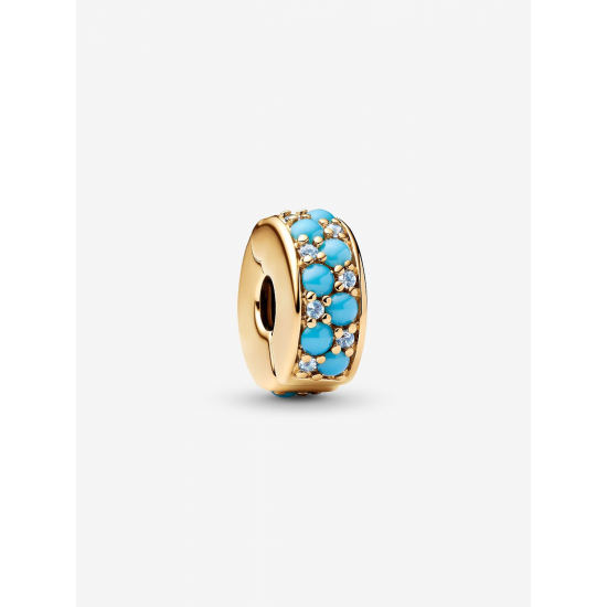 Pandora 14k goldplated clip with icy  blue and capri blue crystal  and silicone grip bedel 763902C01 - 57100