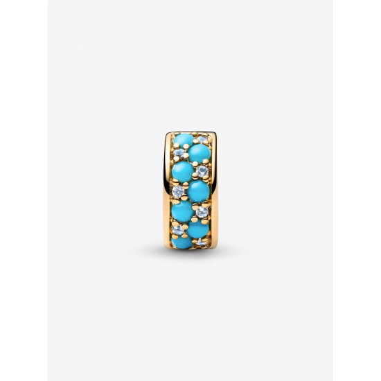 Pandora 14k goldplated clip with icy  blue and capri blue crystal  and silicone grip bedel 763902C01 - 57100