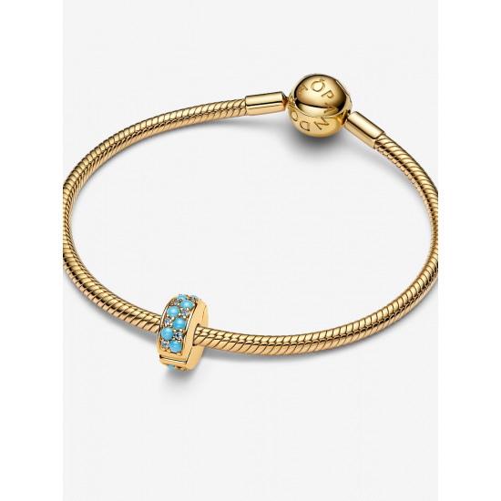 Pandora 14k goldplated clip with icy  blue and capri blue crystal  and silicone grip bedel 763902C01 - 57100