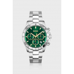 BOSS Zilverkleurig chronograaf horloge met groene wijzerplaat - 57279