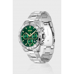 BOSS Zilverkleurig chronograaf horloge met groene wijzerplaat - 57279