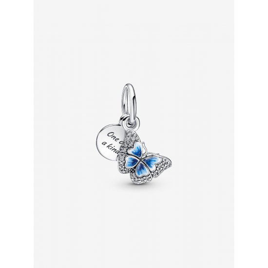 Pandora Blauwe Vlinder & Citaat Dubbele Hangende Bedel Sterlingzilver 790757C01 - 57281