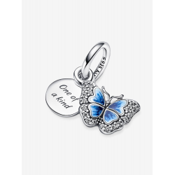 Pandora Blauwe Vlinder & Citaat Dubbele Hangende Bedel Sterlingzilver 790757C01 - 57281
