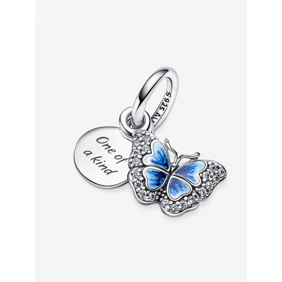 Pandora Blauwe Vlinder & Citaat Dubbele Hangende Bedel Sterlingzilver 790757C01 - 57281