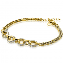 ZINZI zilveren gourmet armband 14K geel verguld grove ovale schakels bicolor witte zirconia ZIA2203Y - 57282