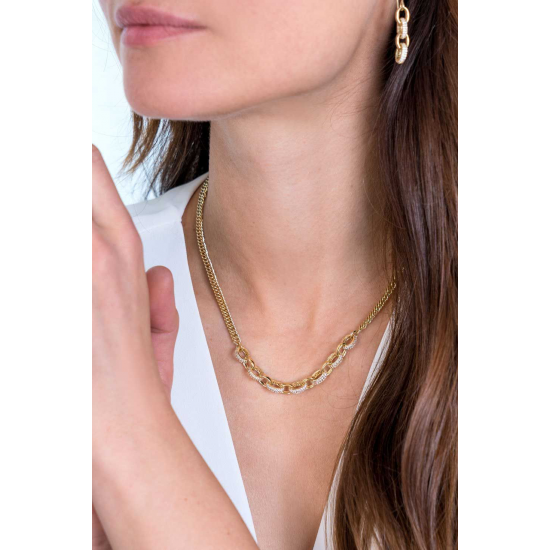 ZINZI zilveren gourmet collier 14K geel verguld grove ovale schakels witte zirconia 45cm ZIC2203Y - 57283