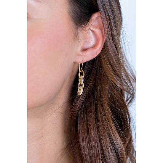 ZINZI zilveren luxe oorhangers 14K geel verguld 35mm ovale schakels witte zirconia ZIO2203Y - 57285
