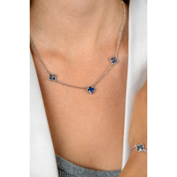 ZINZI zilveren schakelketting met twee lichtblauwe klavers en een donkerblauwe klaver 42-45cm ZIC2663B - 57286