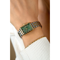 ZINZI Elegance horloge groene wijzerplaat en rechthoekige kast stalen bicolor schakelband 28mm extra dun ZIW1935 - 57375