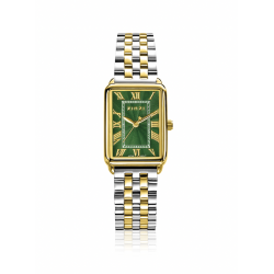 ZINZI Elegance horloge groene wijzerplaat en rechthoekige kast stalen bicolor schakelband 28mm extra dun ZIW1935 - 57375