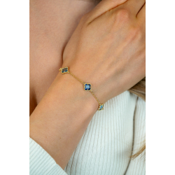 ZINZI gold plated zilveren schakel armband met twee lichtblauwe klavers en een donkerblauwe klaver in het midden 17-20cm ZIA2662B - 57855