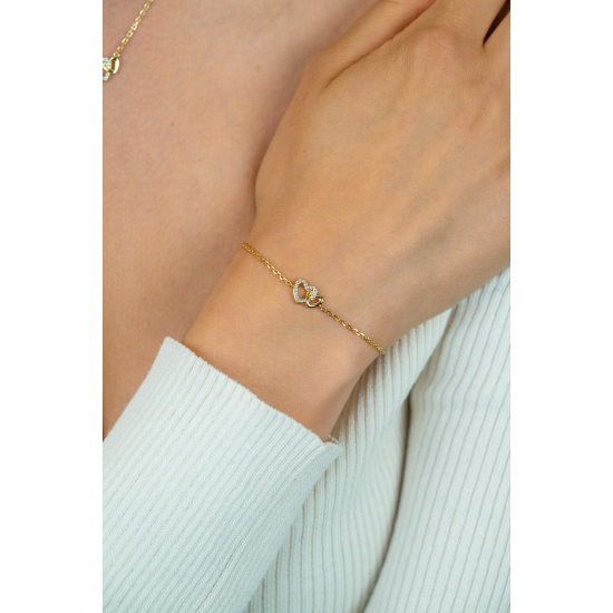 ZINZI gold plated zilveren armband met verbonden hartjes, witte zirkonia's 17-19cm ZIA2493Y - 57857