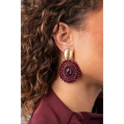 Lott Gioielli Rode Oorbellen Filled Oval 3 Rings w/ Stone M Jamie - 58125