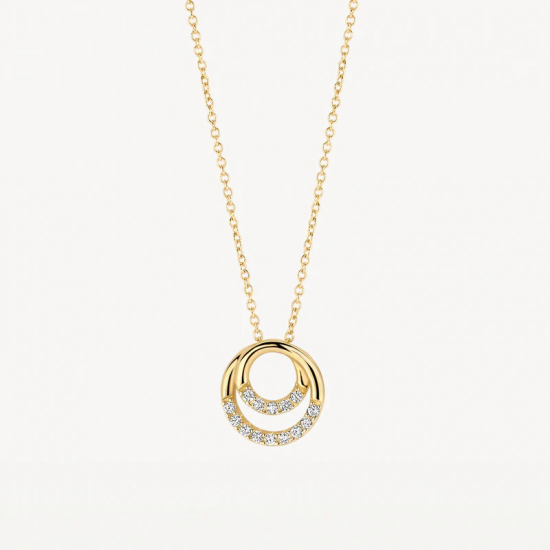 Blush collier met dubbele ronde hanger met zirkonia 14k - 58194