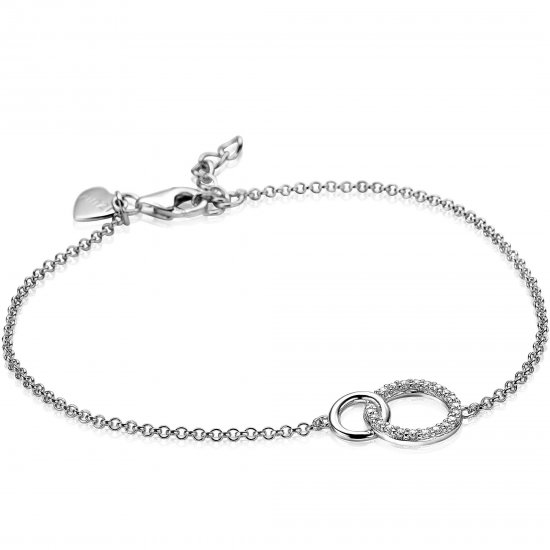 ZINZI zilveren armband 2 open rondjes verbonden wit ZIA1782 - 58288