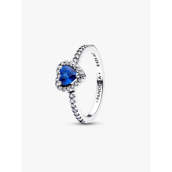 Pandora Verhoogd Prinsessenblauw Hart Ring  maat 17.75 198421C09-56 - 58523