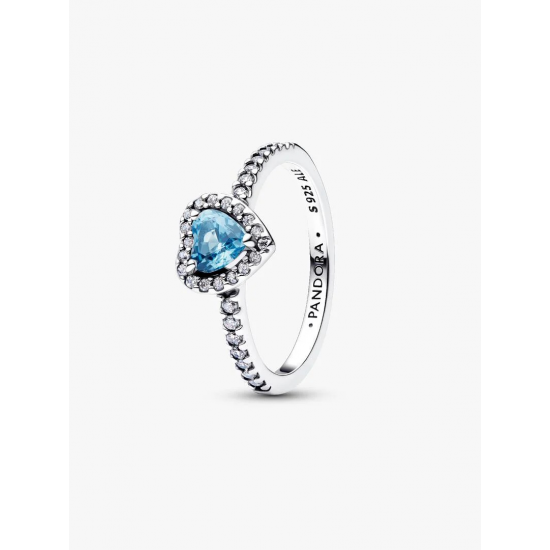 Pandora Verhoogd Lichtblauw Hart Ring maat 17.25  198421C10 - 58541